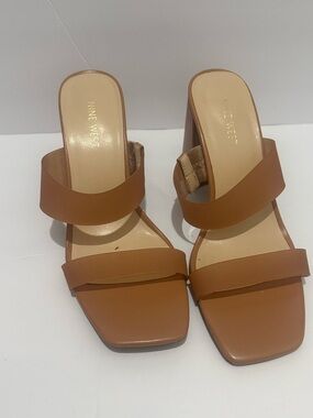 Nine West Tan Double-Strap Slide Mules